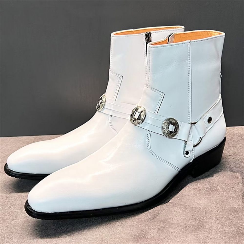 Bottes Pour Hommes Elite Solid Bottines Cuir Véritable - Blanc