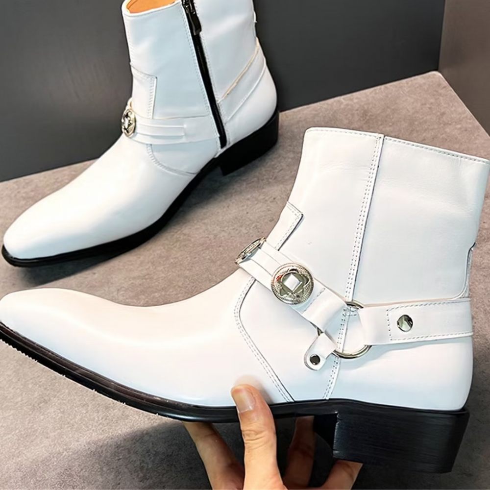 Bottes Pour Hommes Elite Solid Bottines Cuir Véritable - Blanc