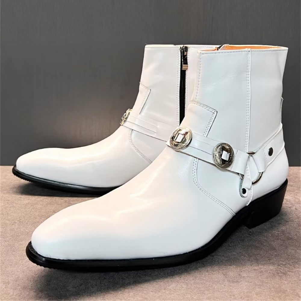 Bottes Pour Hommes Elite Solid Bottines Cuir Véritable - Blanc