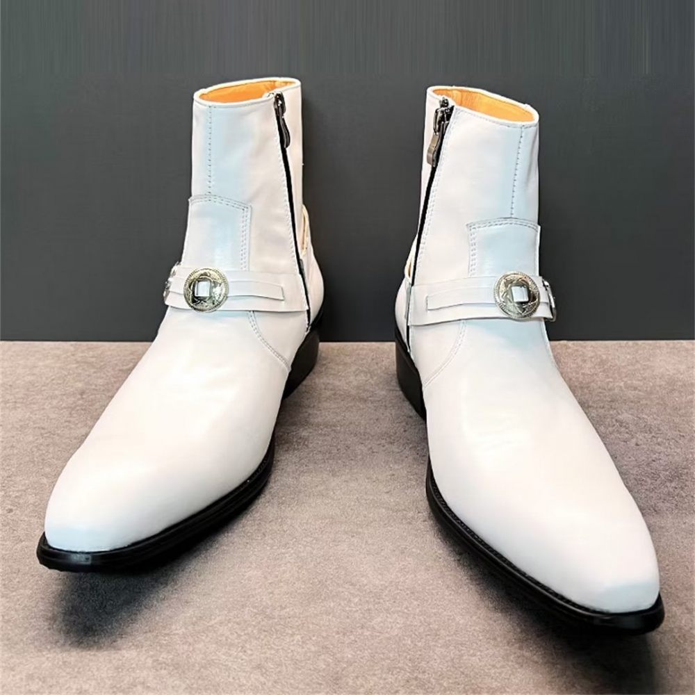 Bottes Pour Hommes Elite Solid Bottines Cuir Véritable - Blanc