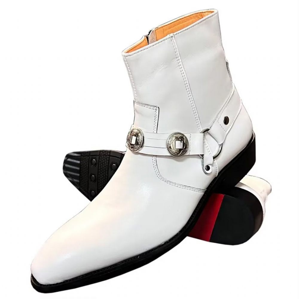 Bottes Pour Hommes Elite Solid Bottines Cuir Véritable - Blanc