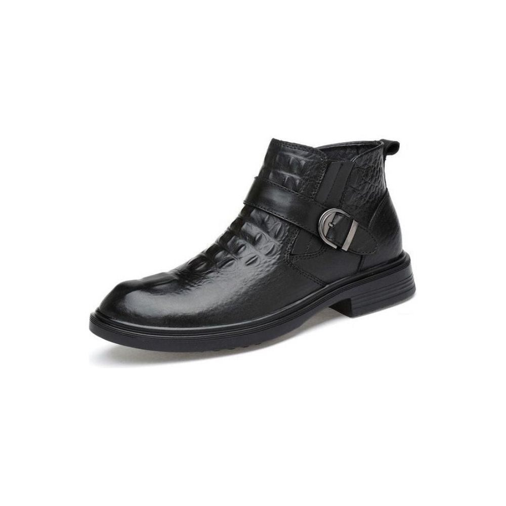 Bottes Pour Hommes À Enfiler Cuir Et Fourrure D'alligator - Noir