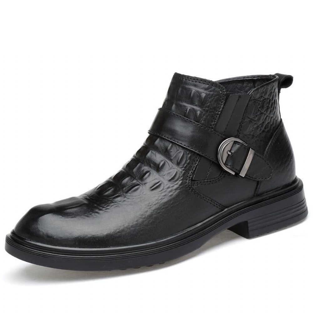 Bottes Pour Hommes À Enfiler Cuir Et Fourrure D'alligator - Noir