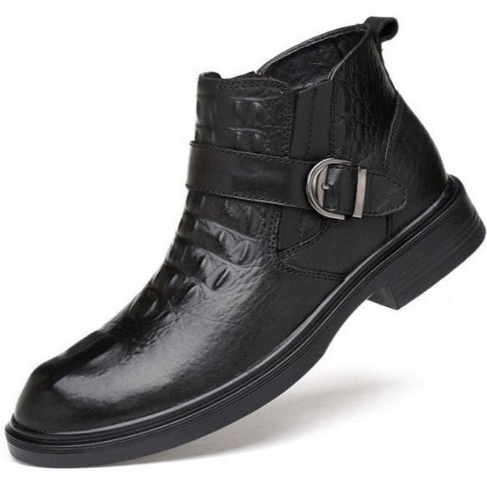 Bottes Pour Hommes À Enfiler Cuir Et Fourrure D'alligator - Noir