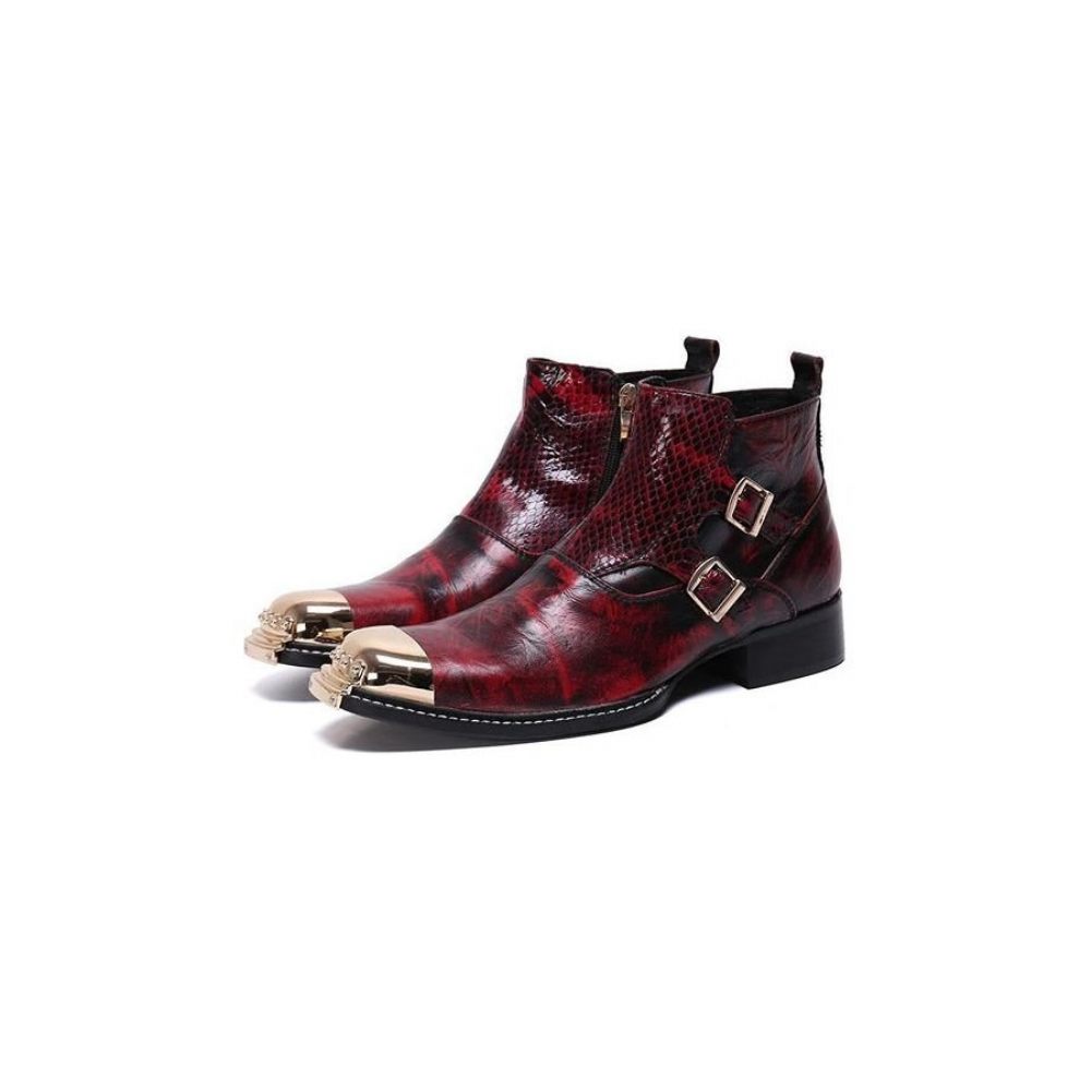 Bottes Pour Hommes Glamourlux Mocassins Habillés À Bout Métallique Peau Serpent - Rouge