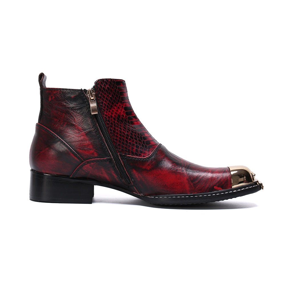 Bottes Pour Hommes Glamourlux Mocassins Habillés À Bout Métallique Peau Serpent - Rouge