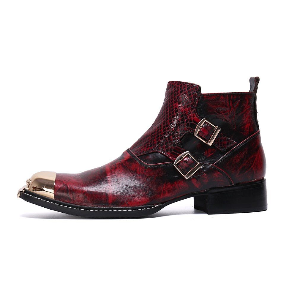 Bottes Pour Hommes Glamourlux Mocassins Habillés À Bout Métallique Peau Serpent - Rouge