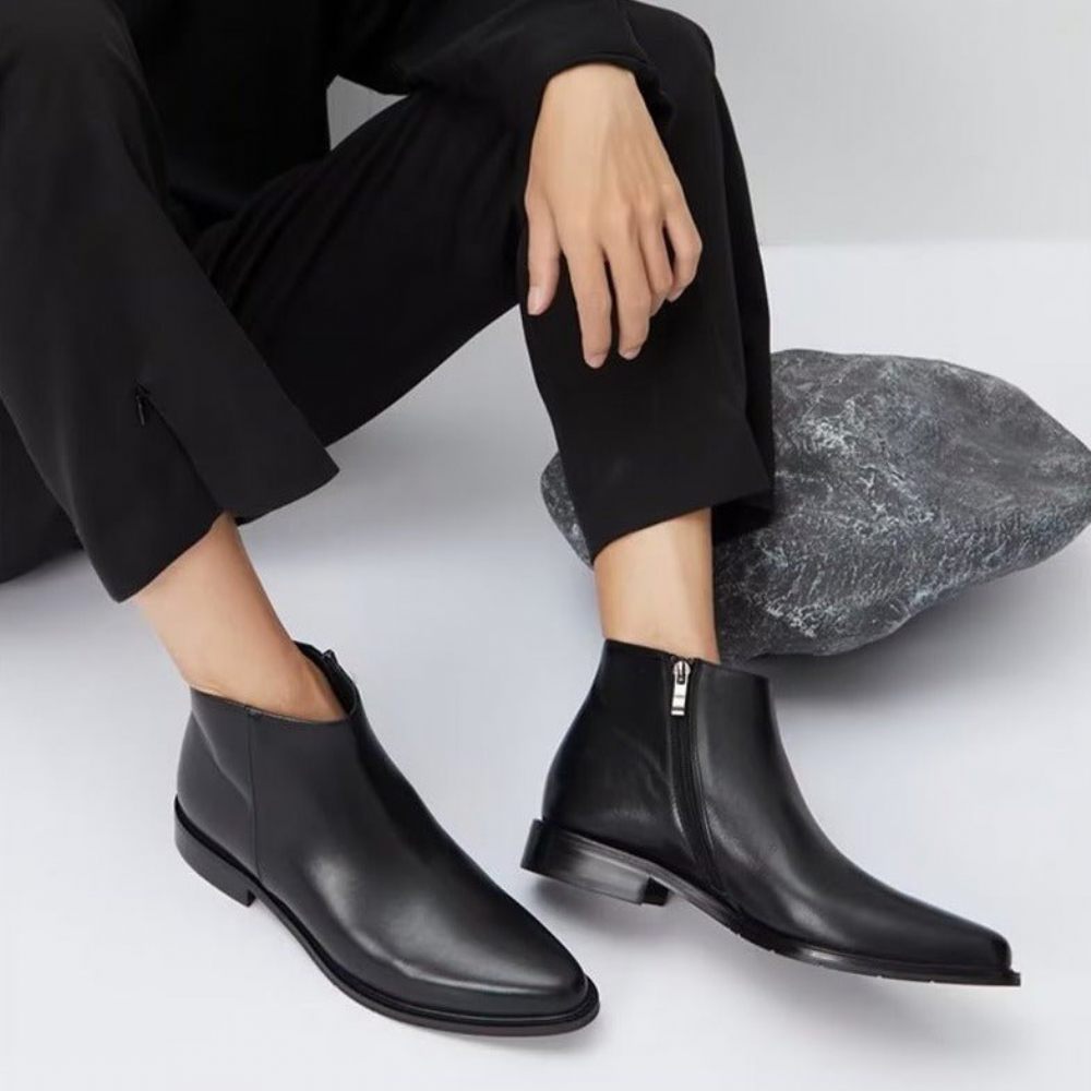 Bottes Pour Hommes À Glissière Cuir Chic Luxe - Noir