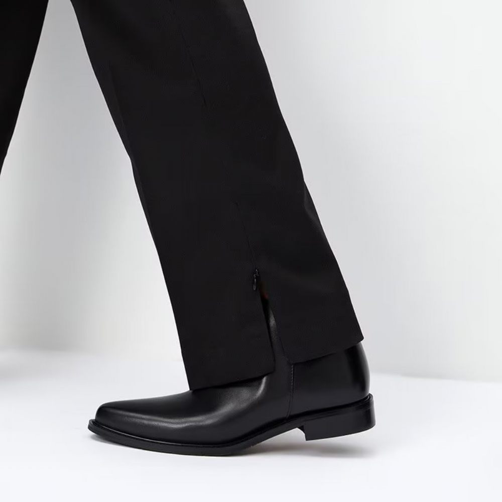 Bottes Pour Hommes À Glissière Cuir Chic Luxe - Noir