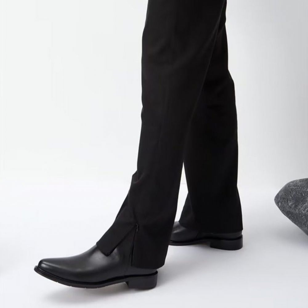 Bottes Pour Hommes À Glissière Cuir Chic Luxe - Noir