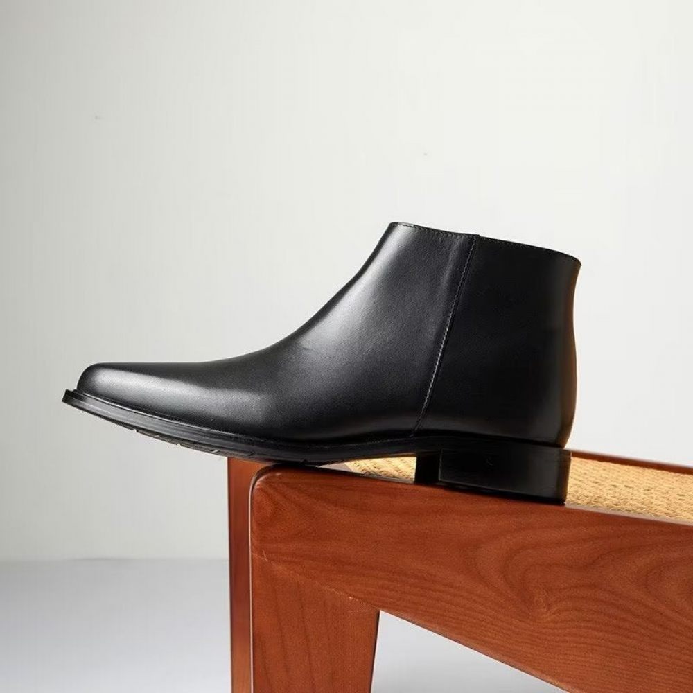 Bottes Pour Hommes À Glissière Cuir Chic Luxe - Noir