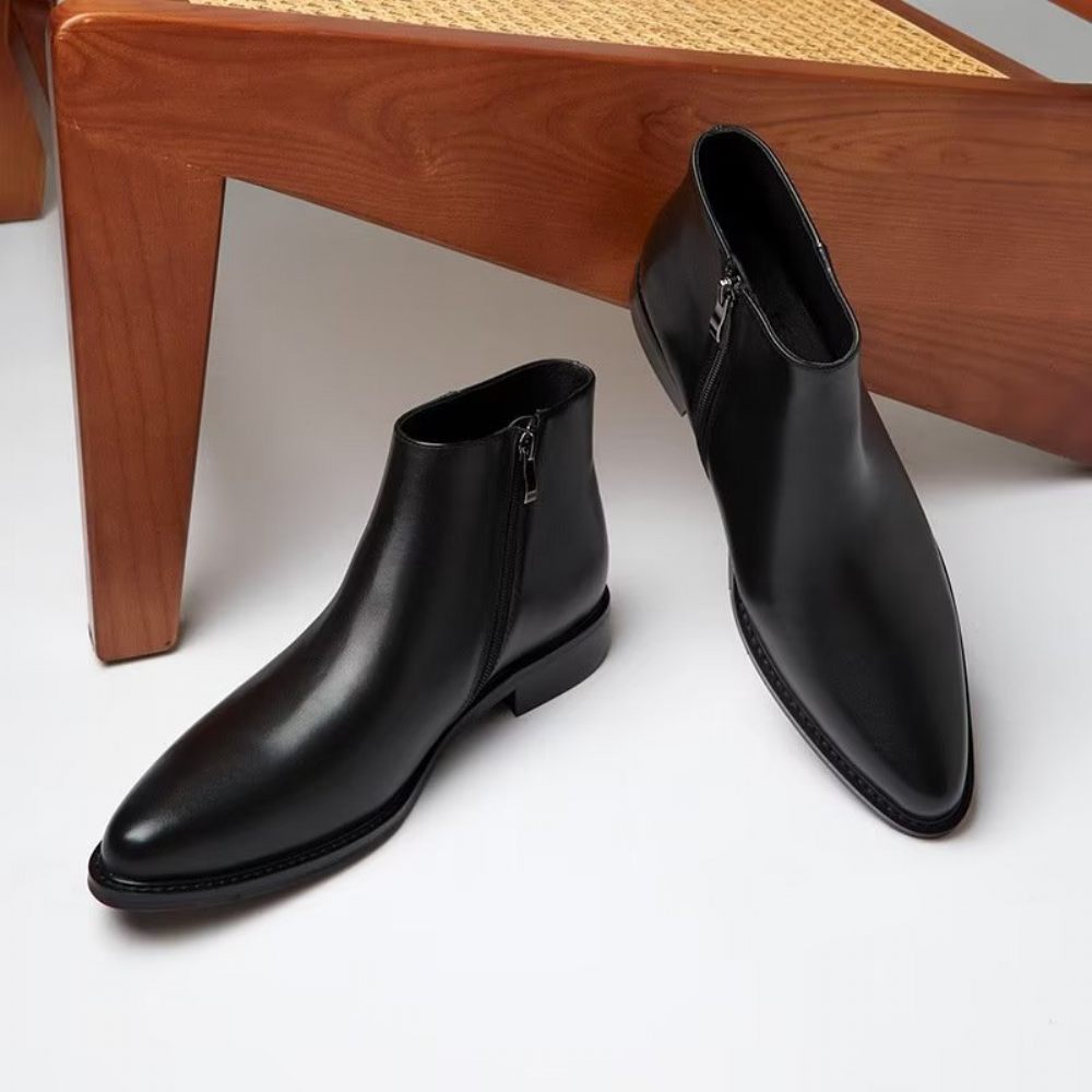 Bottes Pour Hommes À Glissière Cuir Chic Luxe - Noir