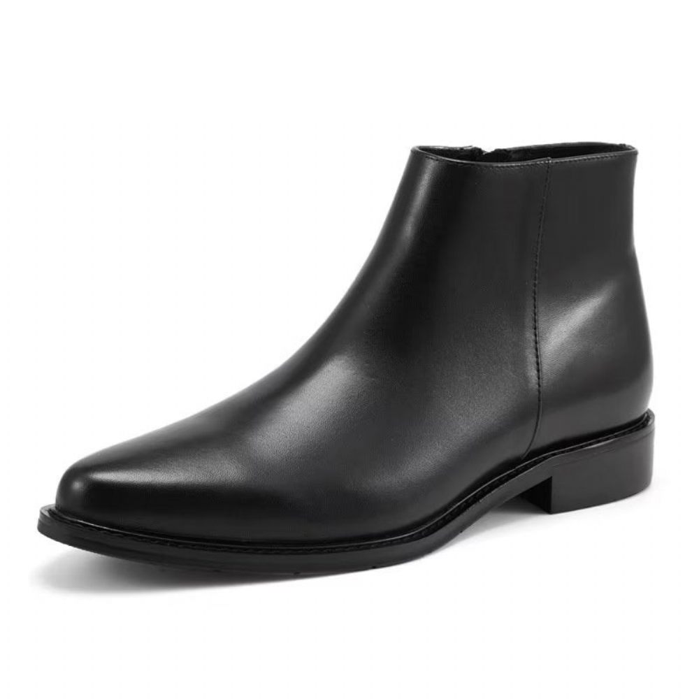 Bottes Pour Hommes À Glissière Cuir Chic Luxe - Noir