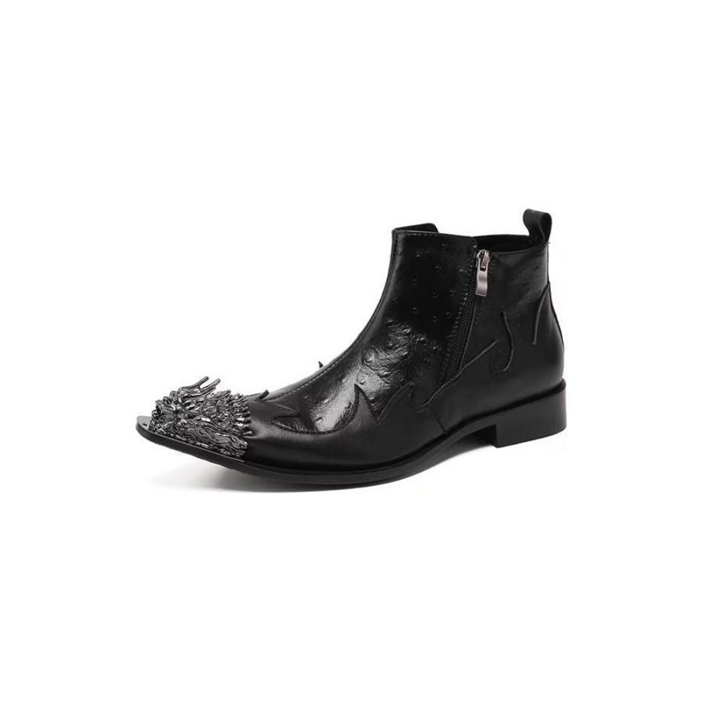 Bottes Pour Hommes À Glissière Cuir Exotique - Noir