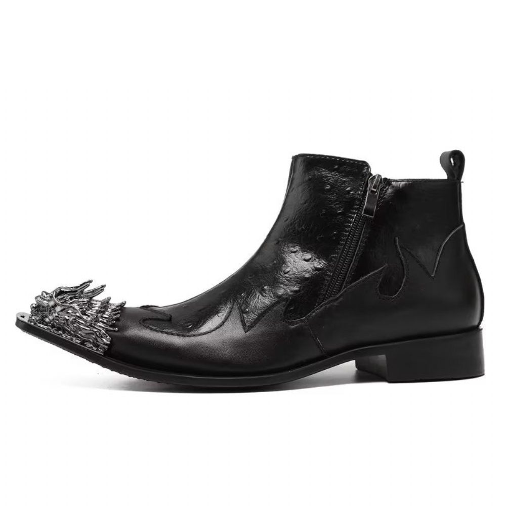 Bottes Pour Hommes À Glissière Cuir Exotique - Noir