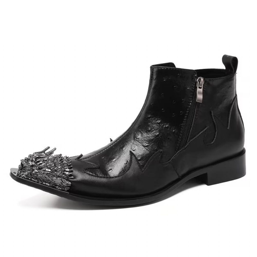 Bottes Pour Hommes À Glissière Cuir Exotique - Noir