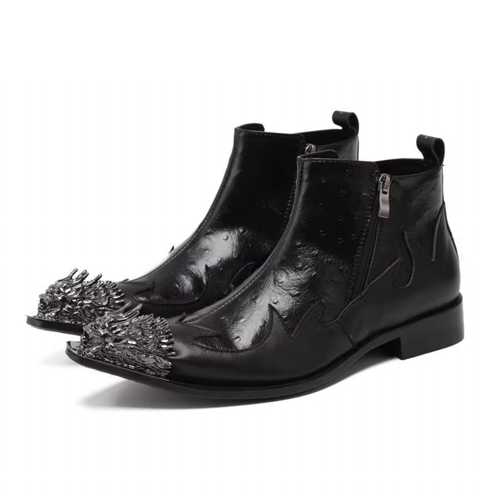 Bottes Pour Hommes À Glissière Cuir Exotique - Noir