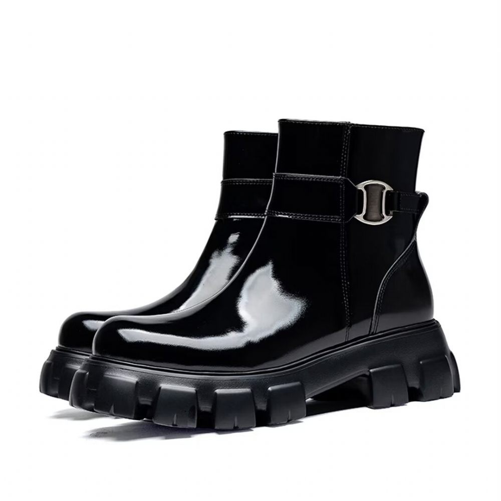 Bottes Pour Hommes À Glissière Cuir Vache - Noir