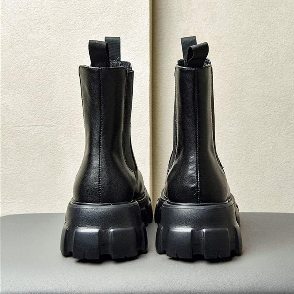 Bottes Pour Hommes À Glissière Cuir Vache - Noir