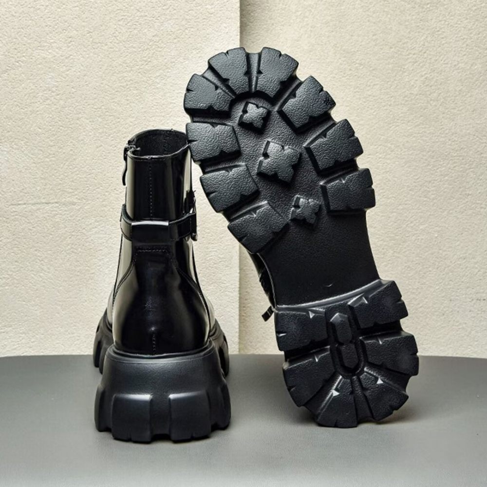 Bottes Pour Hommes À Glissière Cuir Vache - Noir