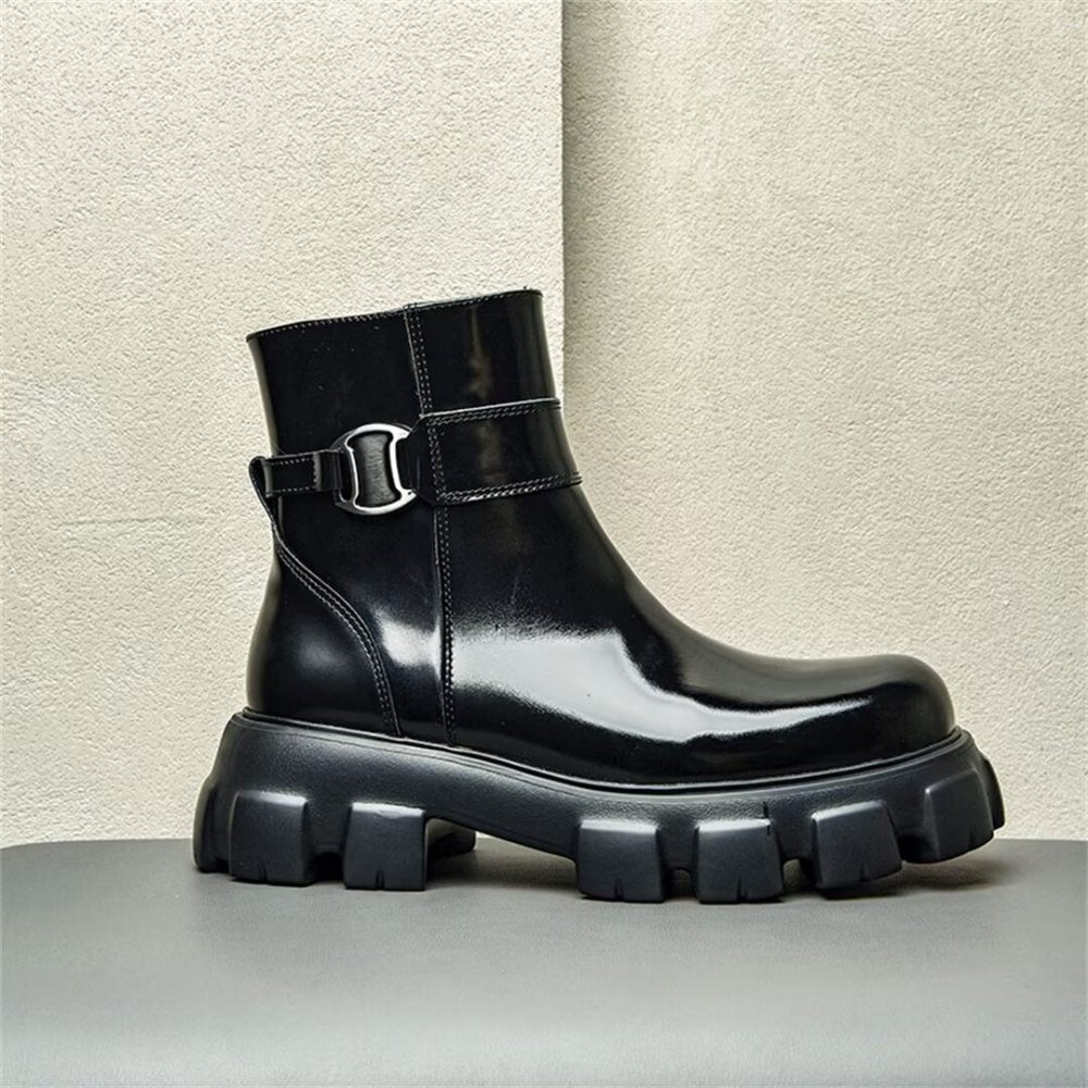 Bottes Pour Hommes À Glissière Cuir Vache - Noir