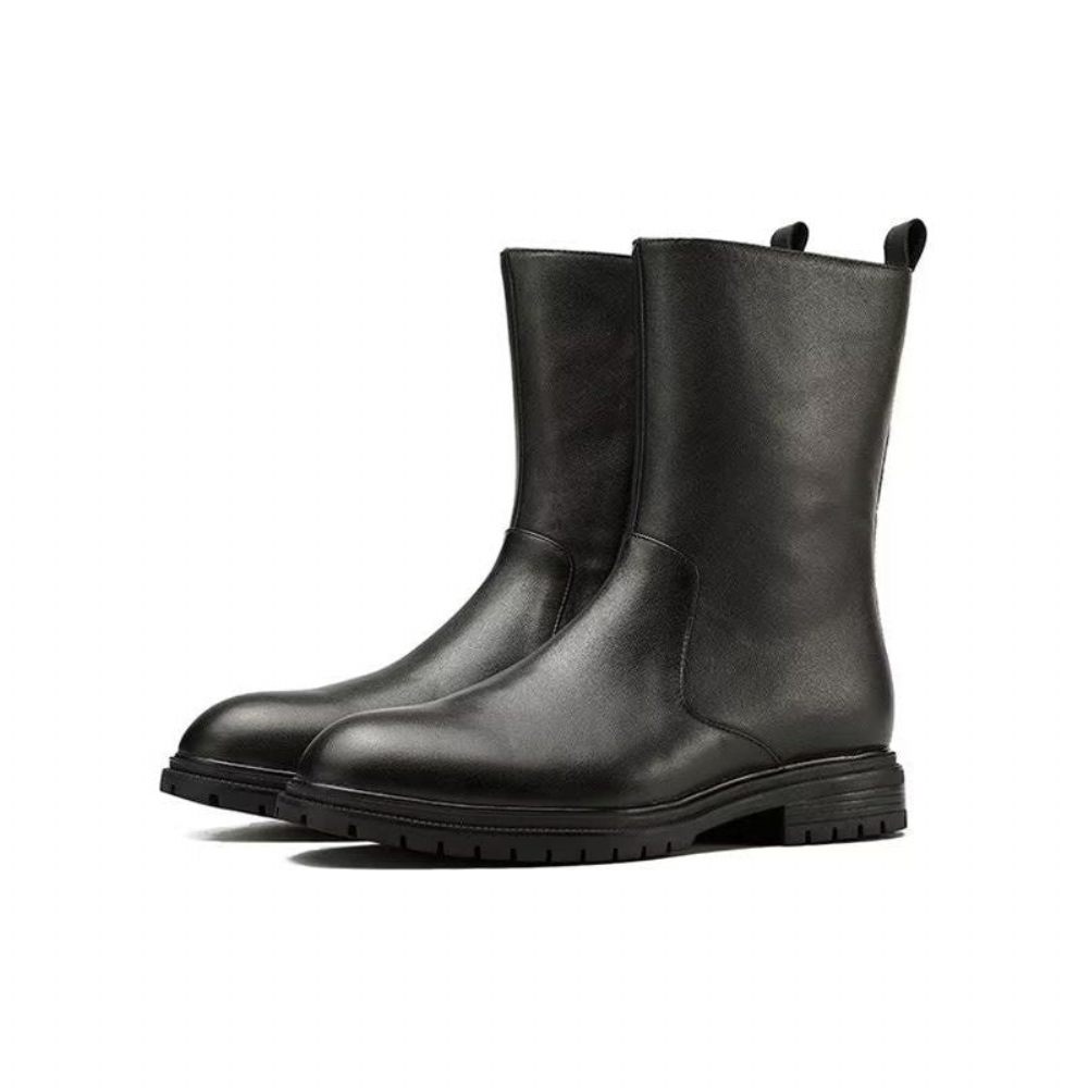 Bottes Pour Hommes À Glissière Cuir Véritable - Noir