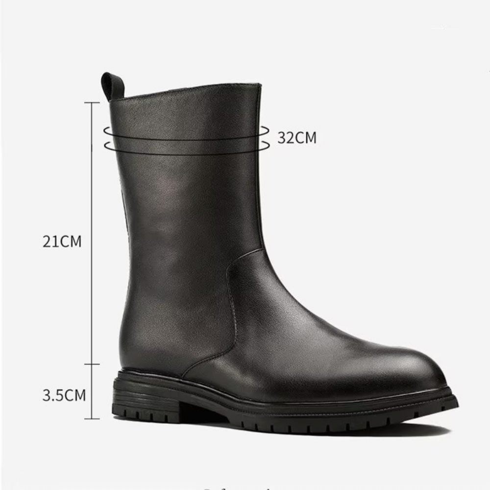 Bottes Pour Hommes À Glissière Cuir Véritable - Noir