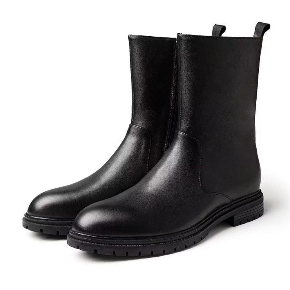 Bottes Pour Hommes À Glissière Cuir Véritable - Noir