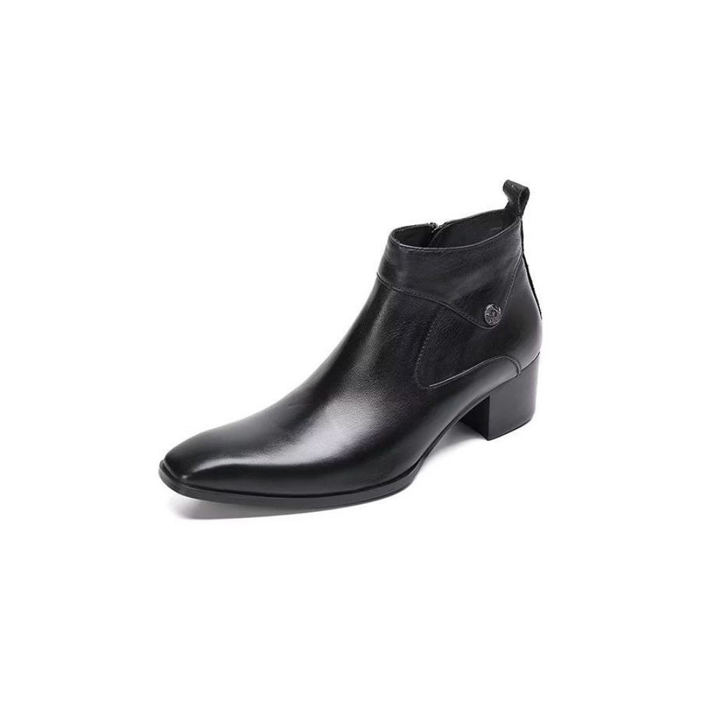 Bottes Pour Hommes Habillées Chics Cuir À Bout Carré - Noir