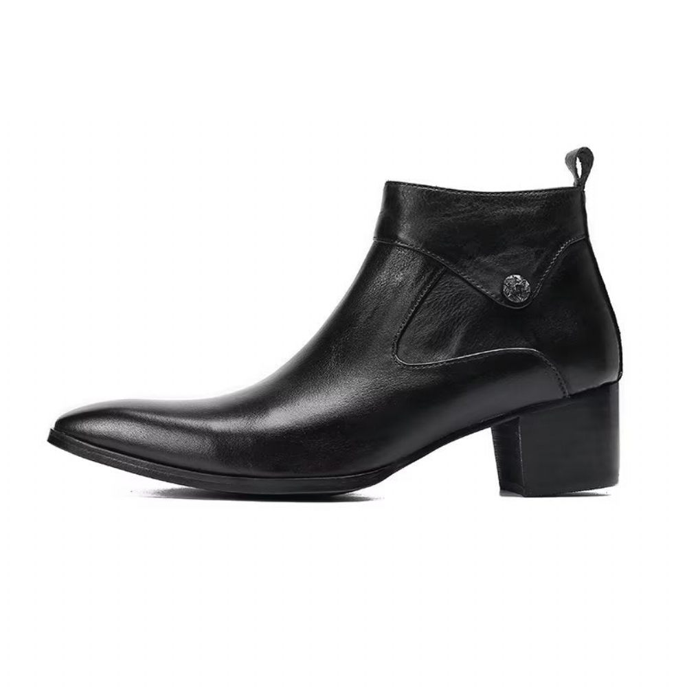 Bottes Pour Hommes Habillées Chics Cuir À Bout Carré - Noir