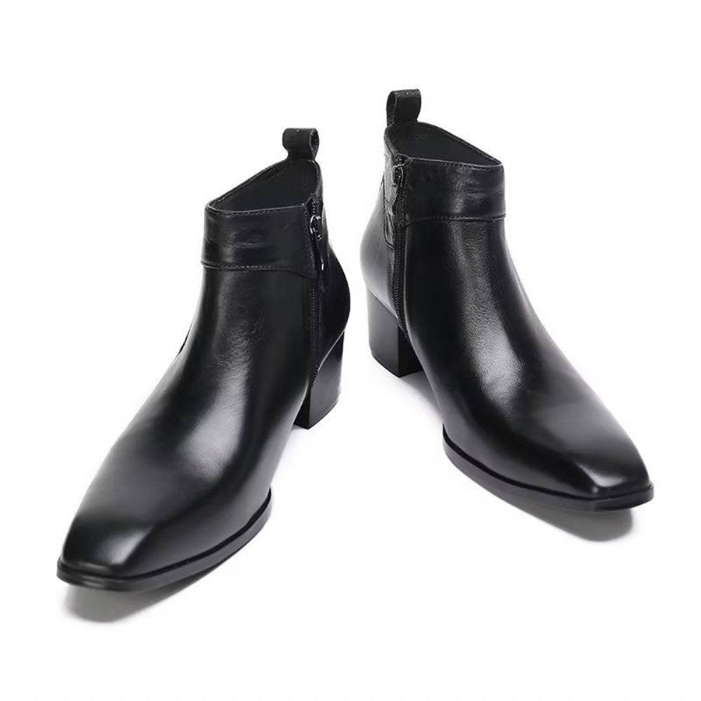 Bottes Pour Hommes Habillées Chics Cuir À Bout Carré - Noir