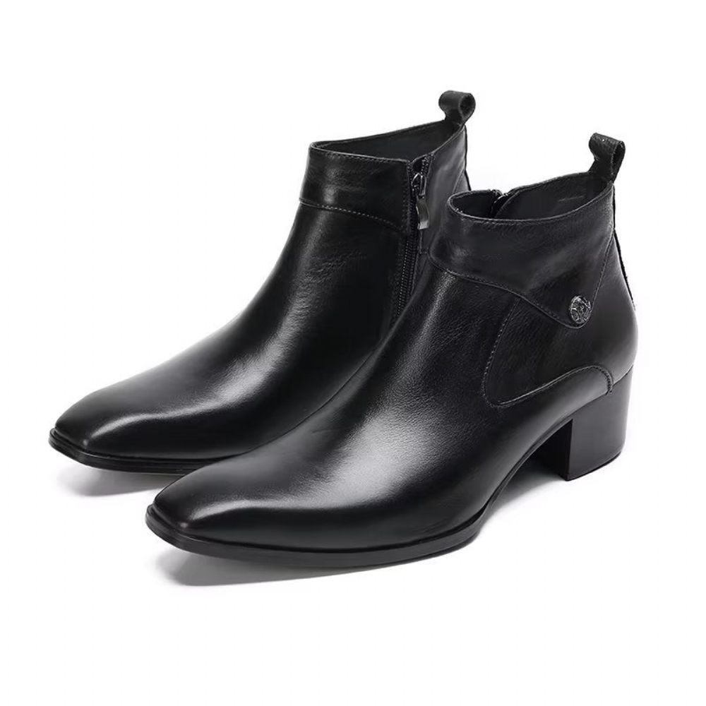 Bottes Pour Hommes Habillées Chics Cuir À Bout Carré - Noir