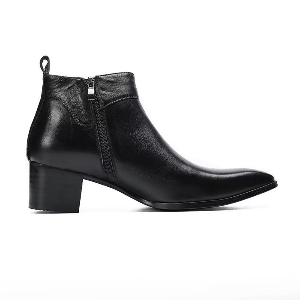 Bottes Pour Hommes Habillées Chics Cuir À Bout Carré - Noir