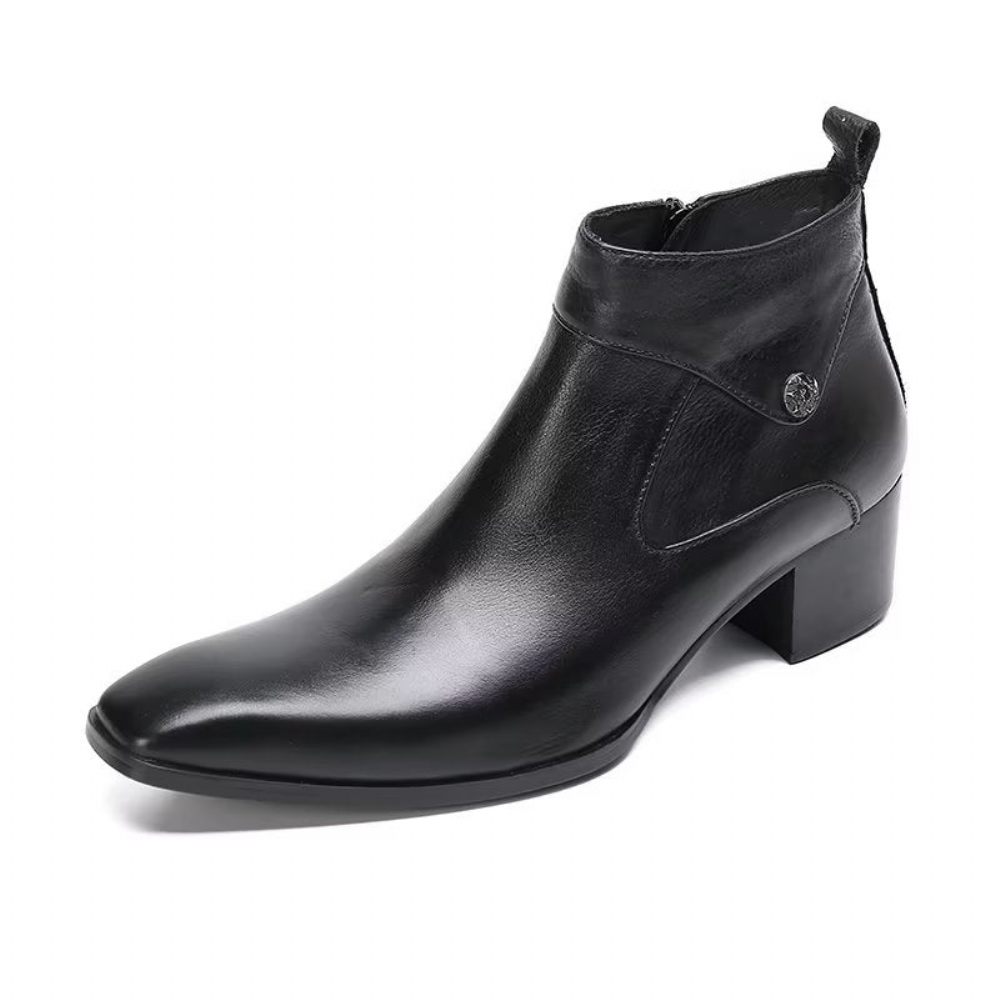 Bottes Pour Hommes Habillées Chics Cuir À Bout Carré - Noir