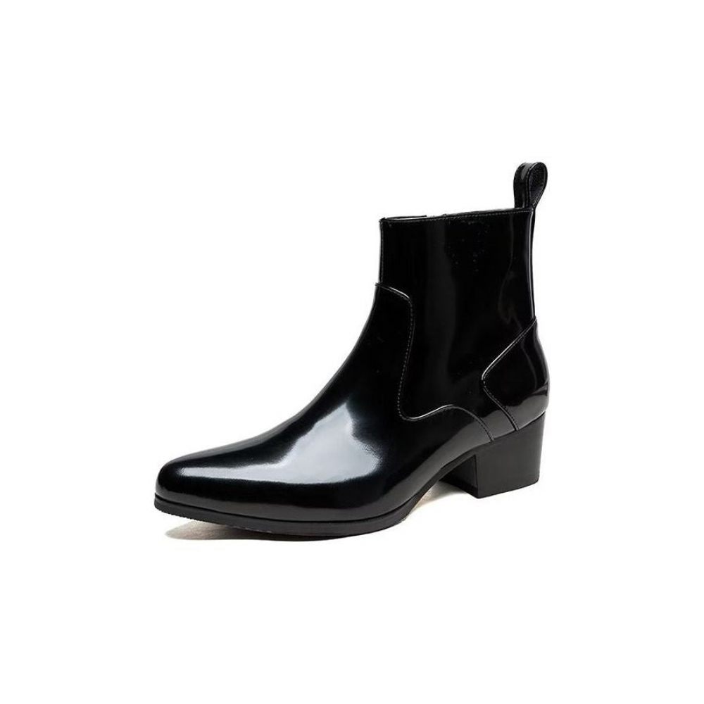 Bottes Pour Hommes Habillées Chics Cuir Véritable À Bout Pointu - Noir