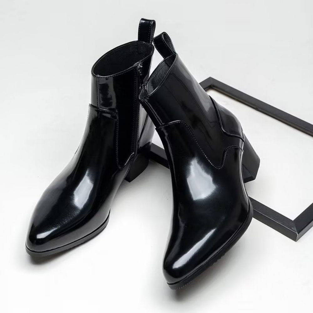 Bottes Pour Hommes Habillées Chics Cuir Véritable À Bout Pointu - Noir