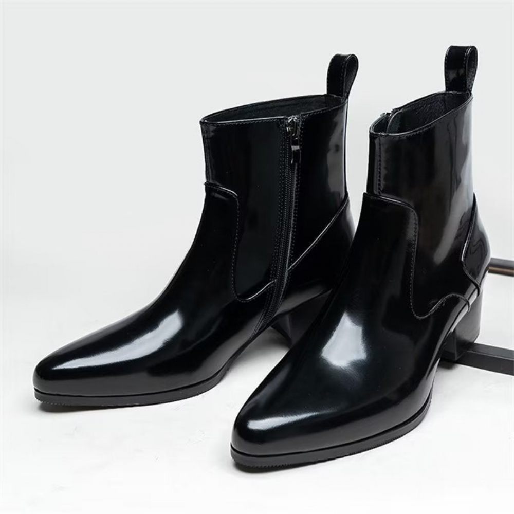 Bottes Pour Hommes Habillées Chics Cuir Véritable À Bout Pointu - Noir