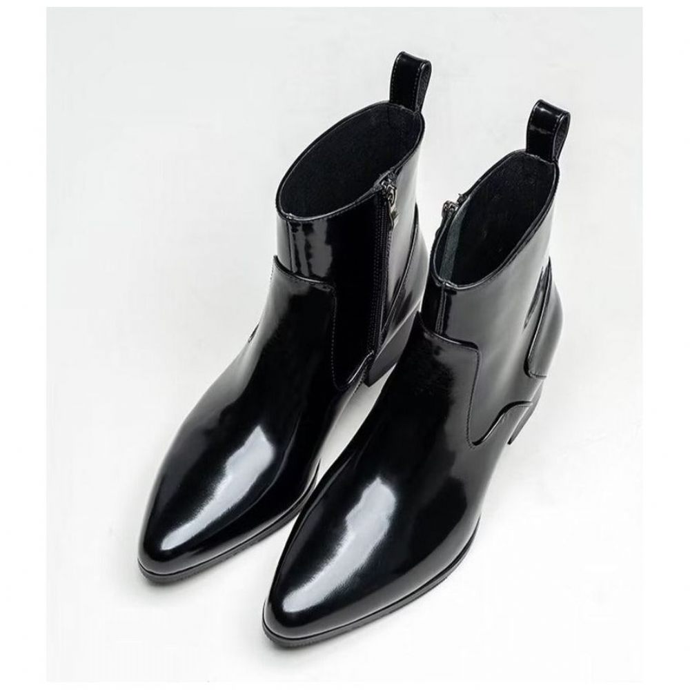 Bottes Pour Hommes Habillées Chics Cuir Véritable À Bout Pointu - Noir