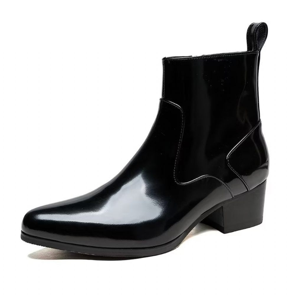 Bottes Pour Hommes Habillées Chics Cuir Véritable À Bout Pointu - Noir