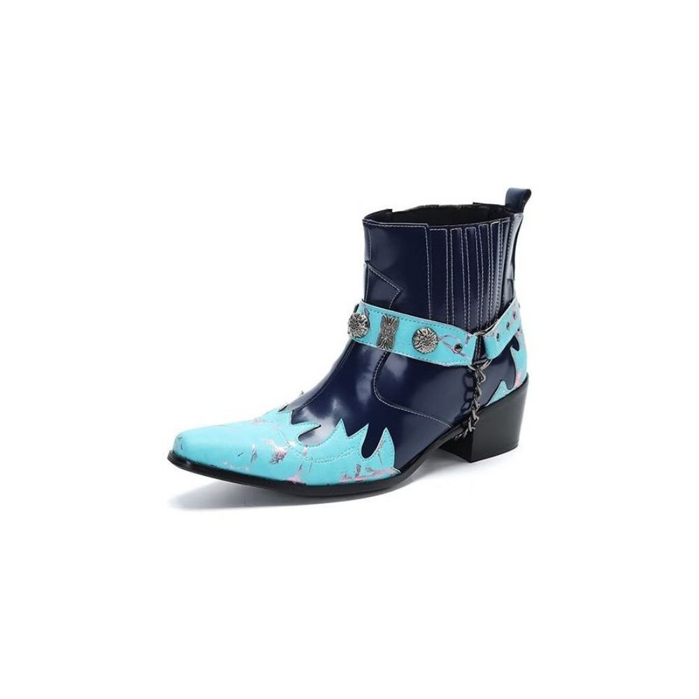 Bottes Pour Hommes Habillées Chics Relief Exotiques - Bleu