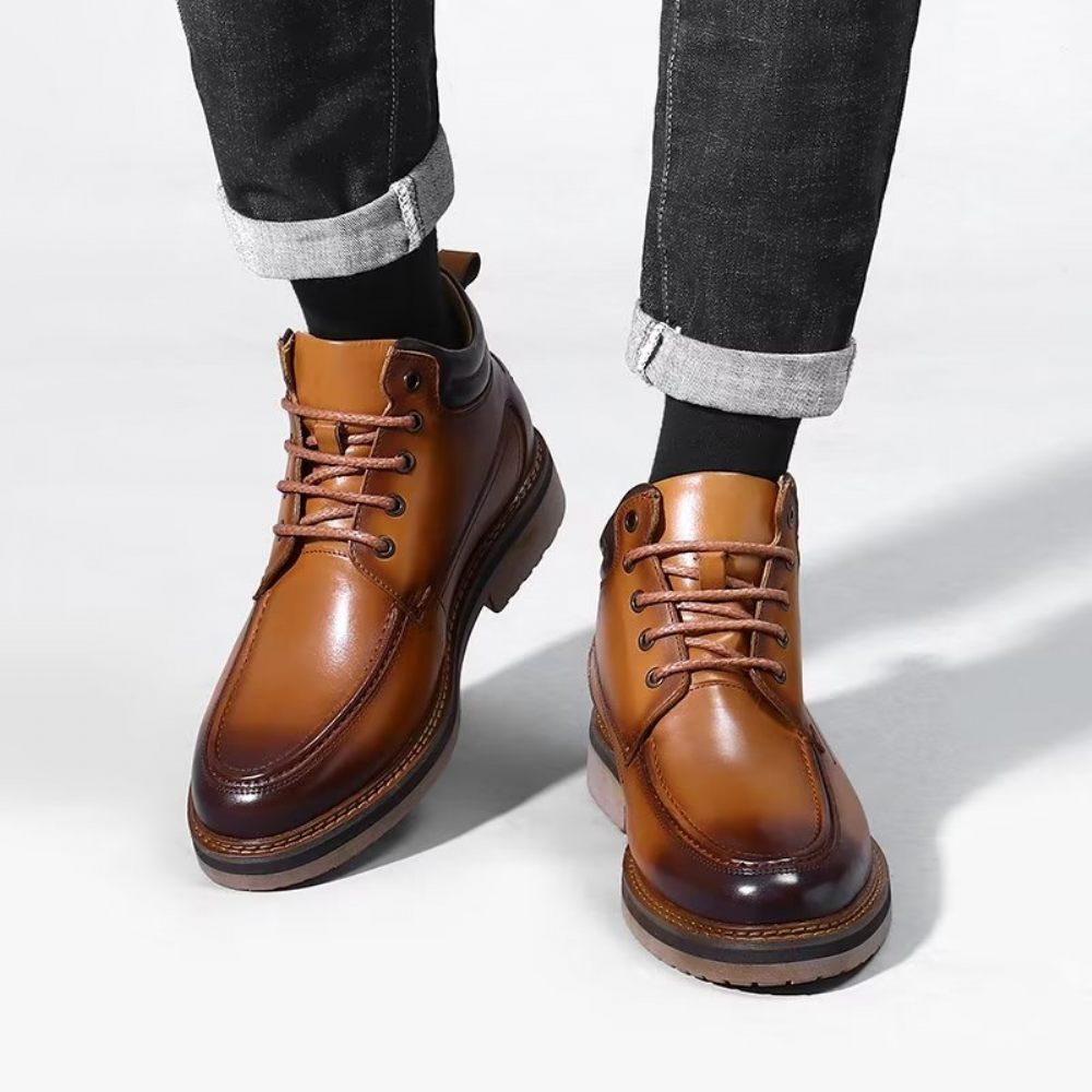 Bottes Pour Hommes Habillées Cuir Doublées Fourrure Opulentes - Café