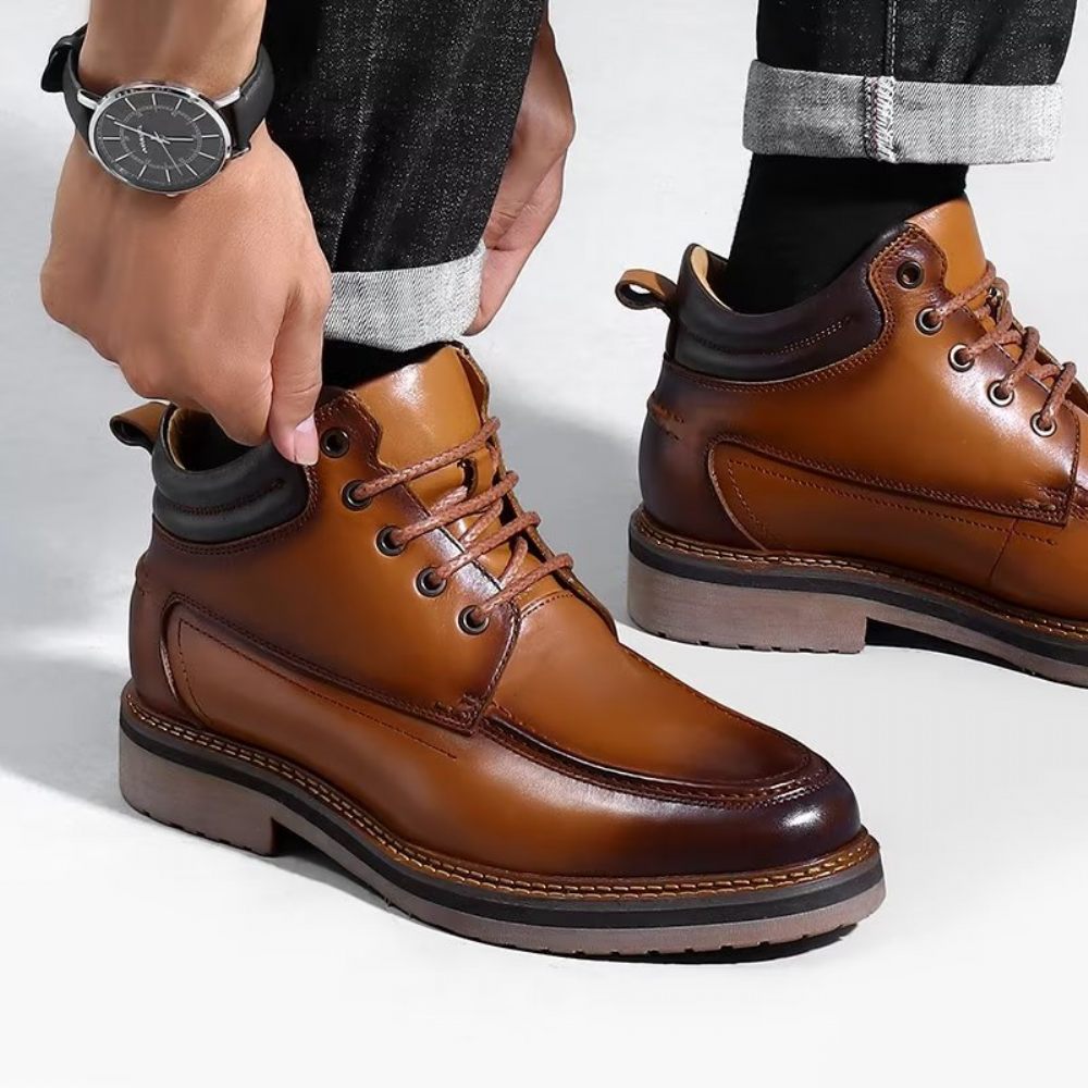 Bottes Pour Hommes Habillées Cuir Doublées Fourrure Opulentes - Café