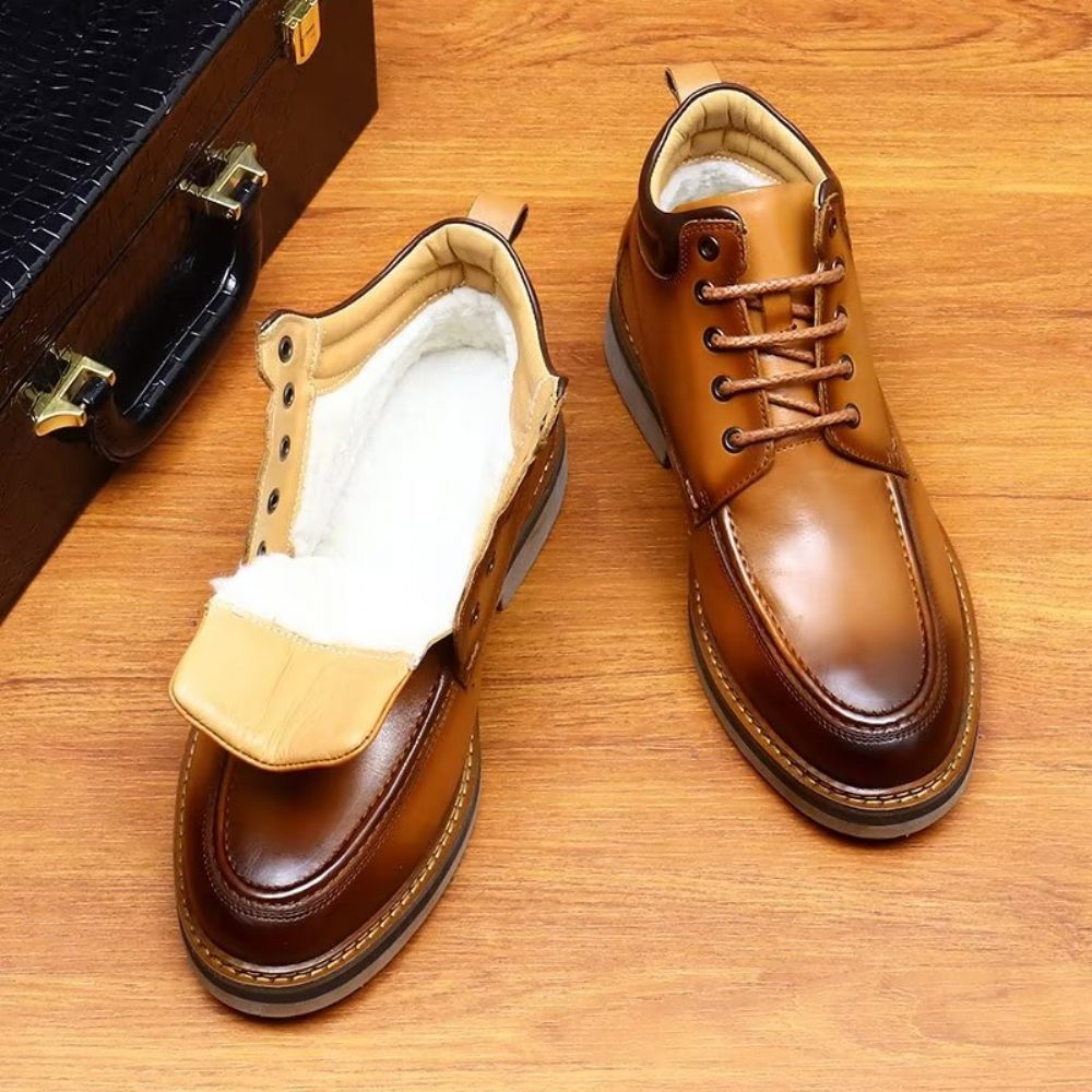 Bottes Pour Hommes Habillées Cuir Doublées Fourrure Opulentes - Café