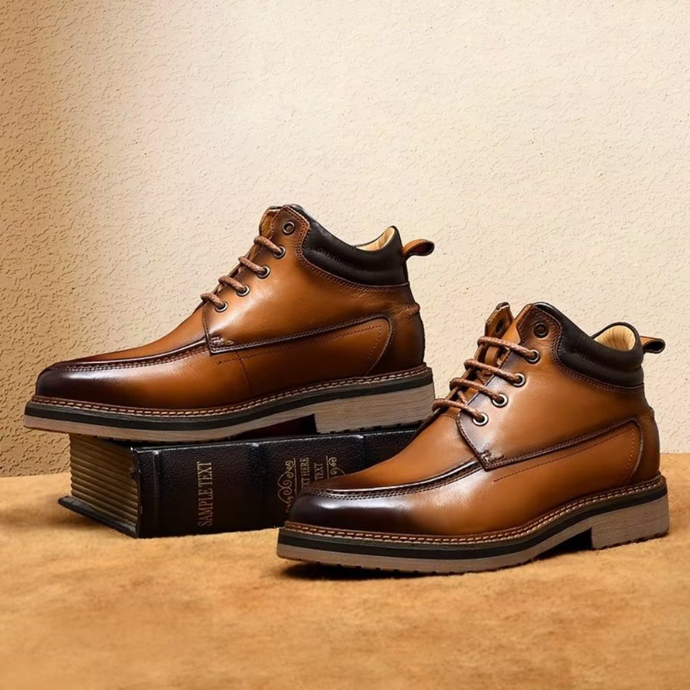 Bottes Pour Hommes Habillées Cuir Doublées Fourrure Opulentes - Café