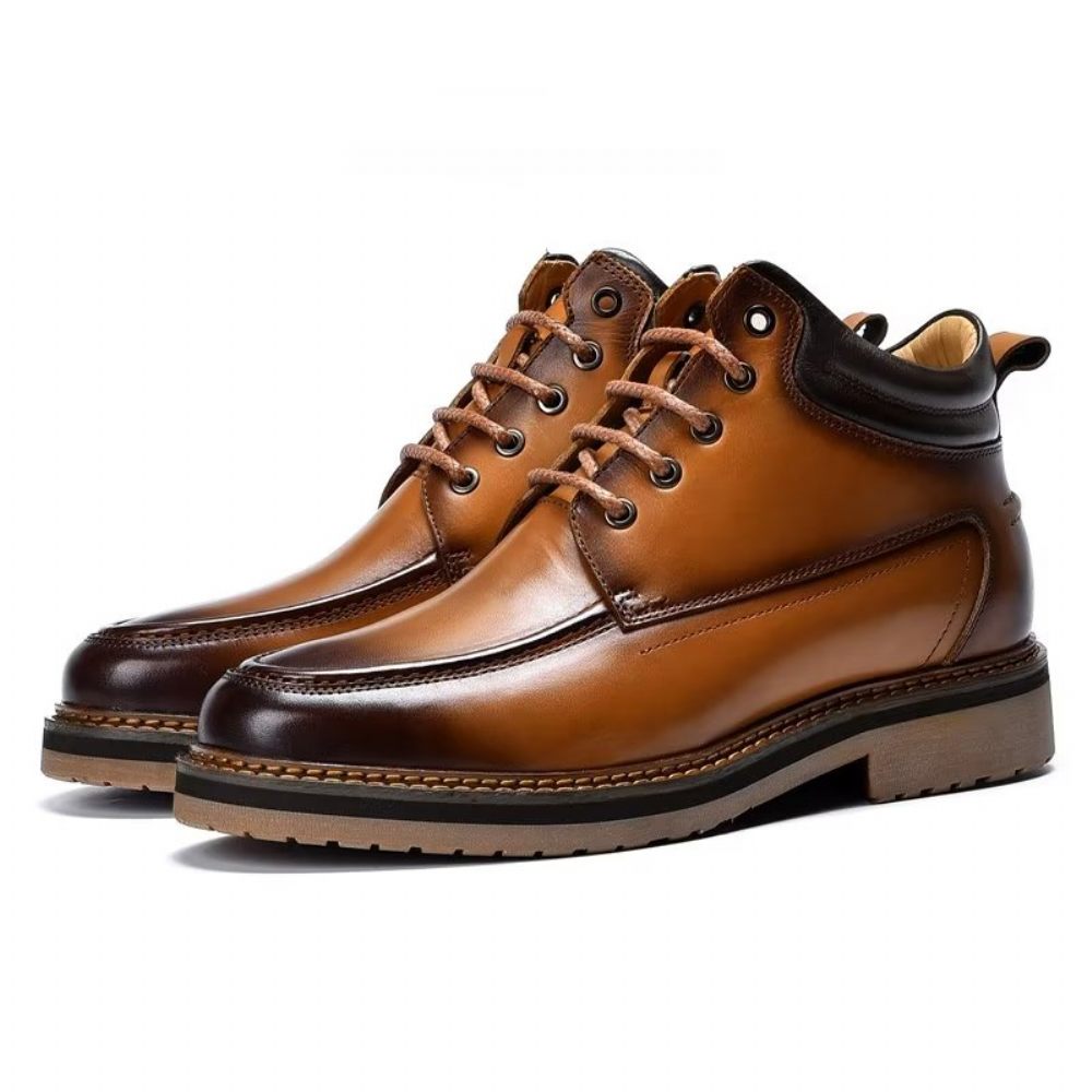 Bottes Pour Hommes Habillées Cuir Doublées Fourrure Opulentes - Café