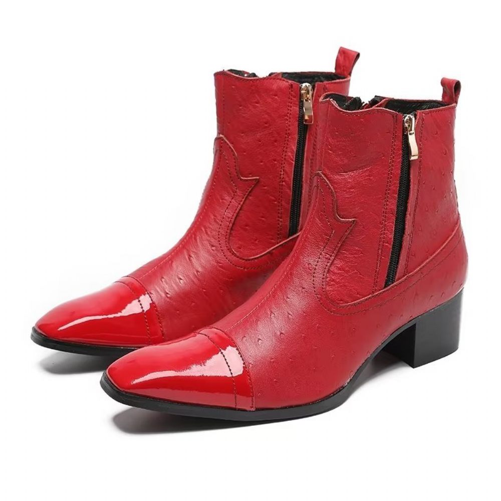 Bottes Pour Hommes Habillées Cuir Exotique - Rouge