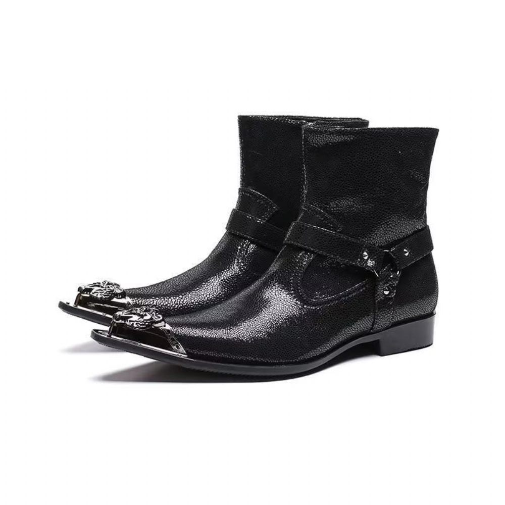 Bottes Pour Hommes Habillées Cuir Gaufré Croco Exquises - Noir