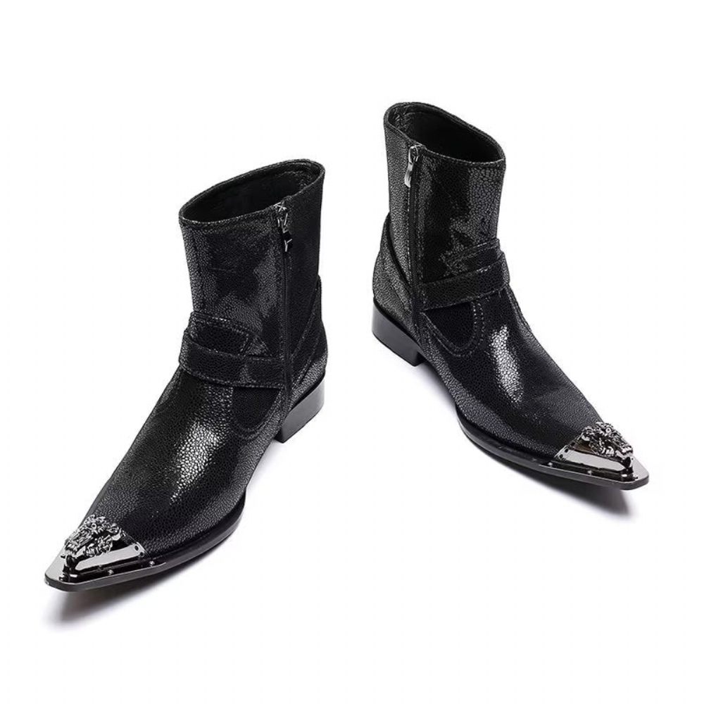 Bottes Pour Hommes Habillées Cuir Gaufré Croco Exquises - Noir