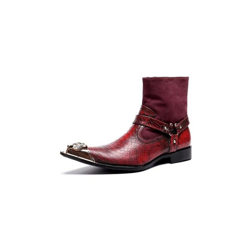 Bottes Pour Hommes Habillées Cuir Gaufré Croco Exquises - Rouge