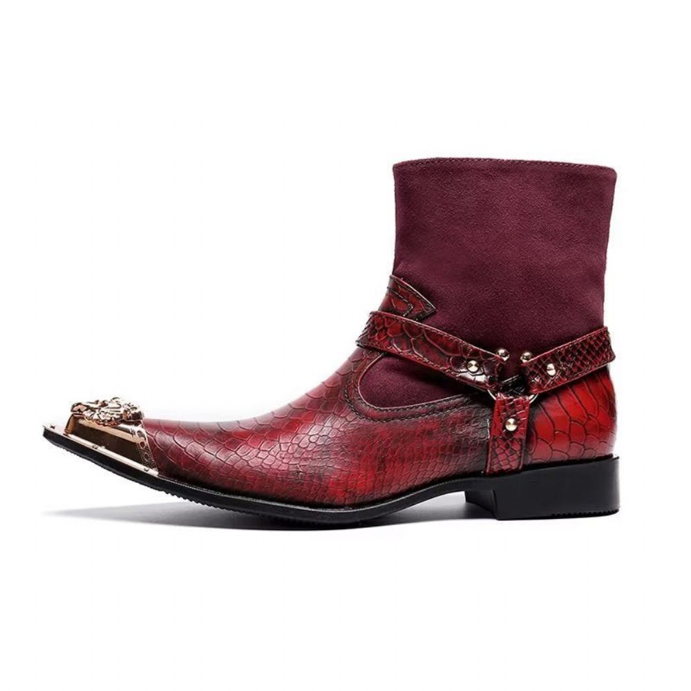 Bottes Pour Hommes Habillées Cuir Gaufré Croco Exquises - Rouge